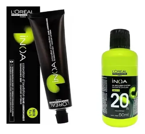 Kit Coloração Cabelo Tintura Sem Amônia Tinta Inoa 4 ( Castanho) + 20 Volume Água Oxigênada 60ml